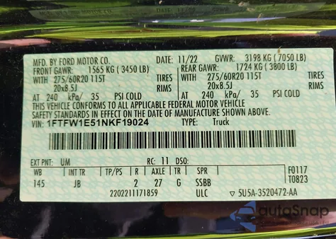 2022 Ford F-150 Xl from USA, damaged, VIN 1FTFW1E51NKF19024